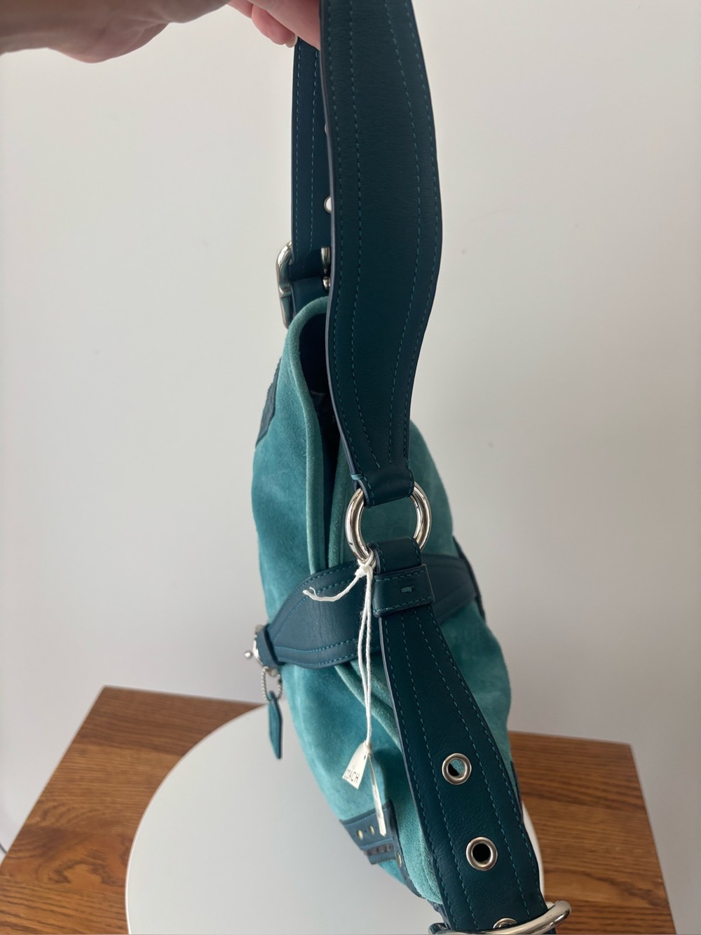 Coach 2006 NWT Hamptons Suede Hobo Bag, Teal Blue w/Silver Hardware NEW IN BOX - Picture 4 of 8